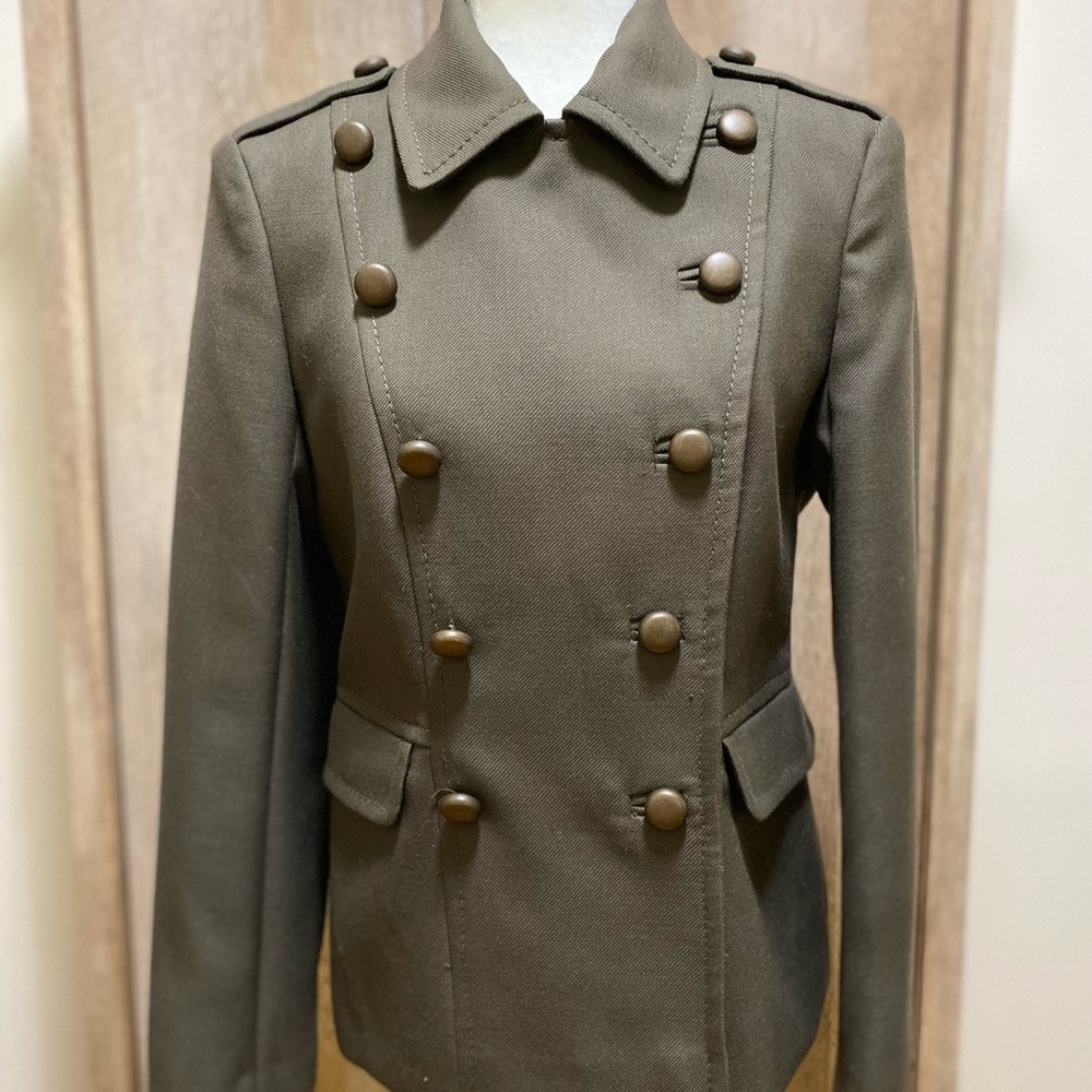 Brand New French Connection Wool Blend Double Breasted Military Coat (Size 8)